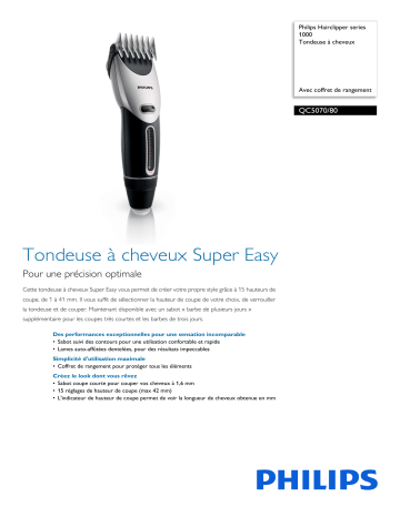 Philips QC5070/80 Hairclipper series 1000 Tondeuse à cheveux Manuel utilisateur | Fixfr