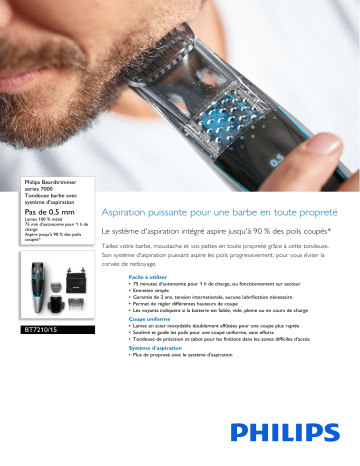 Philips BT7210/15 Beardtrimmer series 7000 Tondeuse barbe avec système d'aspiration Manuel utilisateur | Fixfr