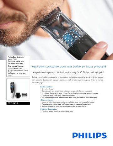 Philips BT7204/15 Beardtrimmer series 7000 Tondeuse barbe avec système d'aspiration Manuel utilisateur | Fixfr
