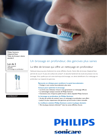 Sonicare HX9042/07 Sonicare AdaptiveClean Têtes de brosse à dents standard Manuel utilisateur | Fixfr