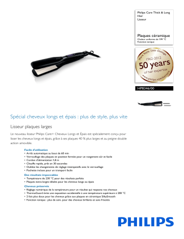 Philips HP8346/00 Care Thick & Long Hair Lisseur Manuel utilisateur | Fixfr