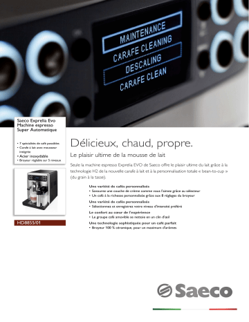 Saeco HD8855/01 Saeco Exprelia Evo Machine espresso Super Automatique Manuel utilisateur | Fixfr