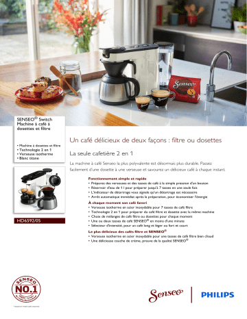 SENSEO® HD6592/05 SENSEO® Switch Machine à café à dosettes et filtre Manuel utilisateur | Fixfr