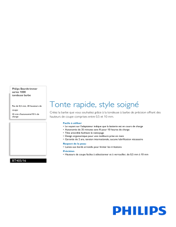 Philips BT405/16 Beardtrimmer series 1000 tondeuse barbe Manuel utilisateur | Fixfr