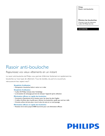 Philips GC030/00 Rasoir anti-bouloche Manuel utilisateur | Fixfr