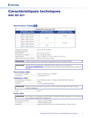 Extron NAV SD 501 spécification | Fixfr