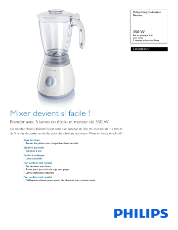 Philips HR2004/70 Daily Collection Blender Manuel utilisateur | Fixfr