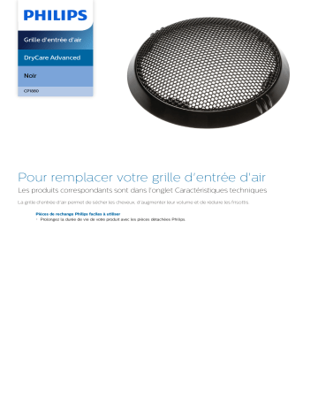 Philips CP1880/01 DryCare Advanced Grille d'entrée d'air Manuel utilisateur | Fixfr