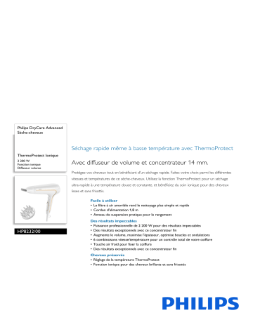 Philips HP8232/00 DryCare Advanced Sèche-cheveux Manuel utilisateur | Fixfr