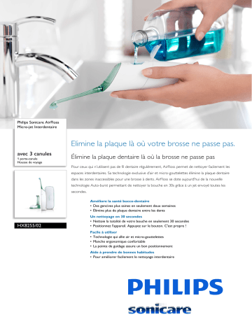 Sonicare HX8255/02 Sonicare AirFloss Micro-jet Interdentaire  Manuel utilisateur | Fixfr