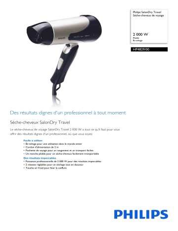 Philips HP4829/00 SalonDry Travel Sèche-cheveux de voyage Manuel utilisateur | Fixfr