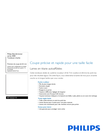 Philips BT3222/14 Beardtrimmer series 3000 Tondeuse à barbe Manuel utilisateur | Fixfr