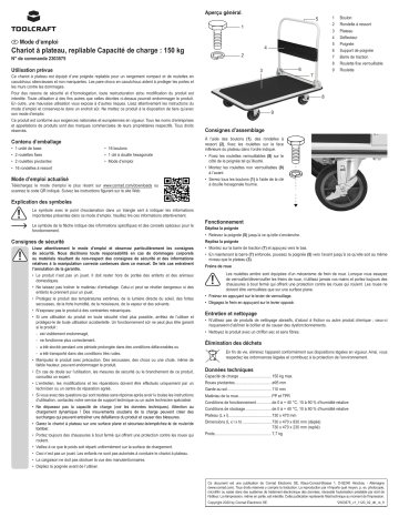 TOOLCRAFT 2303575 Hand cart folding, Brake Steel, PP, Thermoplastic polyurethane Load capacity Manuel du propriétaire | Fixfr