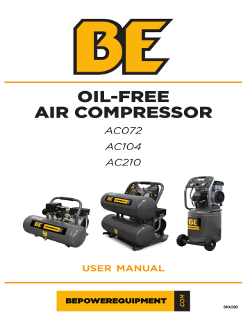 AC104 | BE Power Equipment AC072 2.3 CFM @ 90 PSI Electric Air Compressor Manuel utilisateur | Fixfr