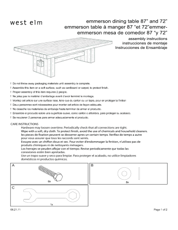 West Elm Emmerson Dining Table Manuel utilisateur | Fixfr