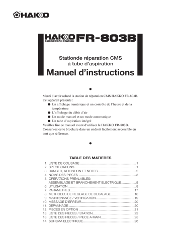 Hakko FR-803B Manuel utilisateur | Fixfr