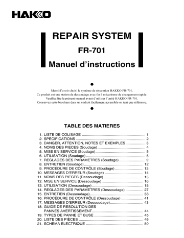 Hakko FR-701 Manuel utilisateur | Fixfr
