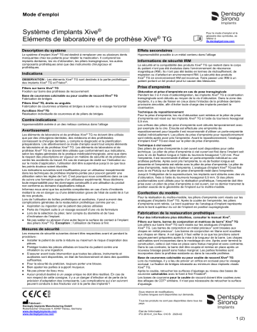 Dentsply Sirona Xive Implant System Xive TG Laboratory and Prosthetic Components ǀ CA ǀ FR ǀ 2020-02 Mode d'emploi | Fixfr