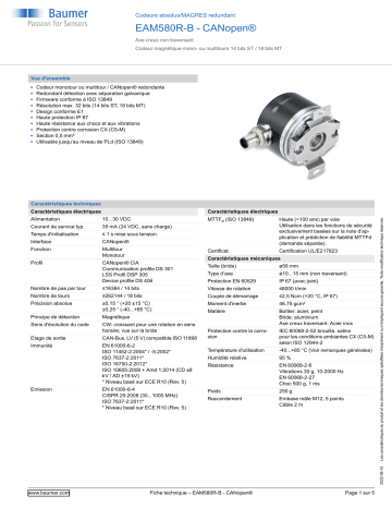 Baumer EAM580R-B - CANopen® Absolute encoder Fiche technique | Fixfr