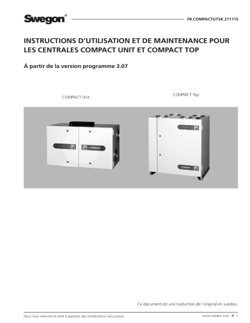 Swegon COMPACT Unit & Top Mode d'emploi | Fixfr