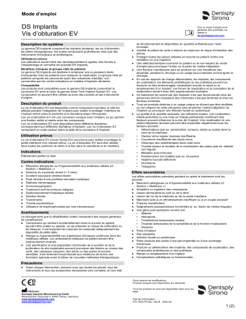 Dentsply Sirona Cover Screw EV ǀ FR ǀ 2022-04 Mode d'emploi | Fixfr