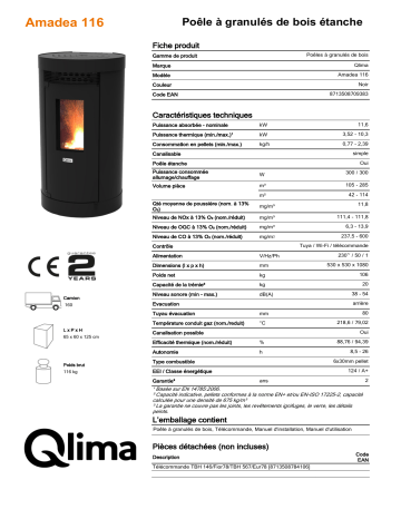 QLIMA Amadea 116 Pellet heater Manuel utilisateur | Fixfr