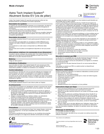 Dentsply Sirona ATIS EV Abutment Screw ǀ FR ǀ 2018-04 Mode d'emploi | Fixfr