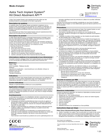 Dentsply Sirona ATIS Direct Abutment API kit ǀ FR ǀ 2020-02 Mode d'emploi | Fixfr