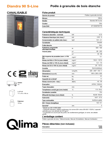 QLIMA DIANDRA 90 S-LINE Pellet heater Manuel utilisateur | Fixfr