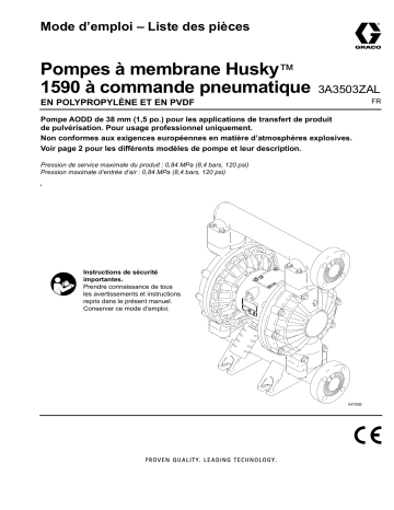 Graco 3A3503ZAL, Pompes à membrane Husky 1590 à commande pneumatique, Mode d’emploi, Francais Manuel utilisateur | Fixfr