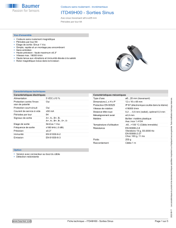 Baumer ITD49H00 - Sine signal Encoder Fiche technique | Fixfr