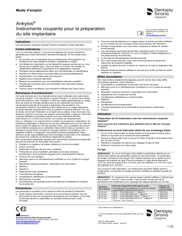 Dentsply Sirona Ankylos Cutting Instruments for the Preparation of the Implant Site ǀ FR ǀ 2018-07 Mode d'emploi | Fixfr