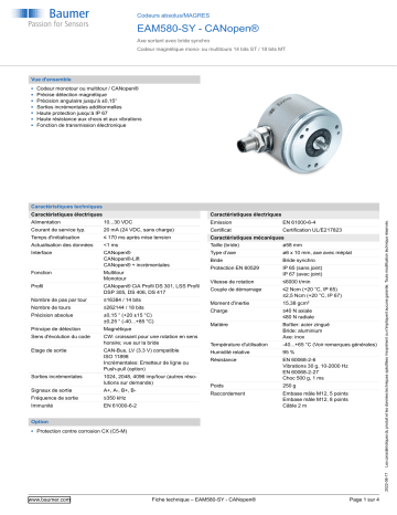 Baumer EAM580-SY - CANopen® Absolute encoder Fiche technique | Fixfr