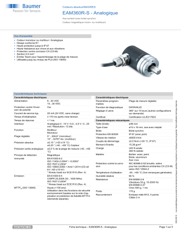 Baumer EAM360R-S - Analog Absolute encoder Fiche technique | Fixfr