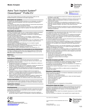 Dentsply Sirona ATIS EV OsseoSpeed Profile EV ǀ FR ǀ 2018-04 Mode d'emploi | Fixfr