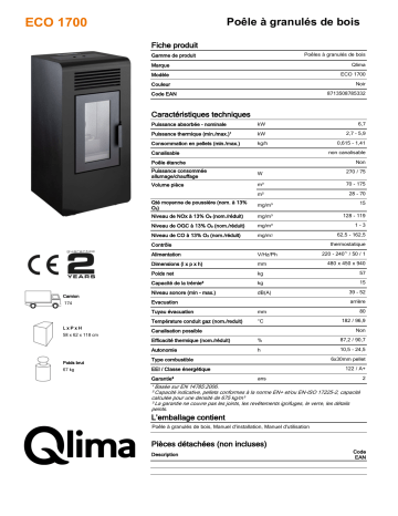 QLIMA ECO1700 Pellet heater Manuel utilisateur | Fixfr
