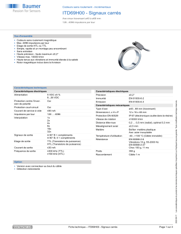 Baumer ITD69H00 - Rectangular signal Encoder Fiche technique | Fixfr