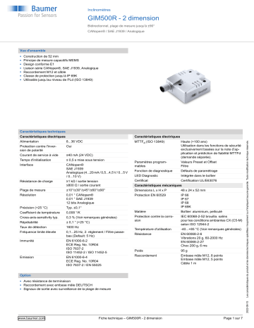 Baumer GIM500R - 2-dimensional Inclination sensor Fiche technique | Fixfr