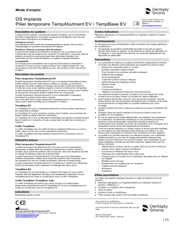 Dentsply Sirona TempAbutment EV TempBase EV ǀ FR ǀ 2022-04 Mode d'emploi | Fixfr