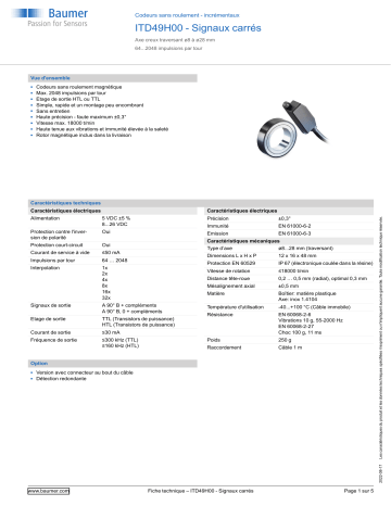 Baumer ITD49H00 - Rectangular signal Encoder Fiche technique | Fixfr