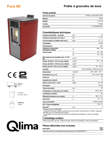 QLIMA Fura 90 Pellet heater Manuel utilisateur | Fixfr