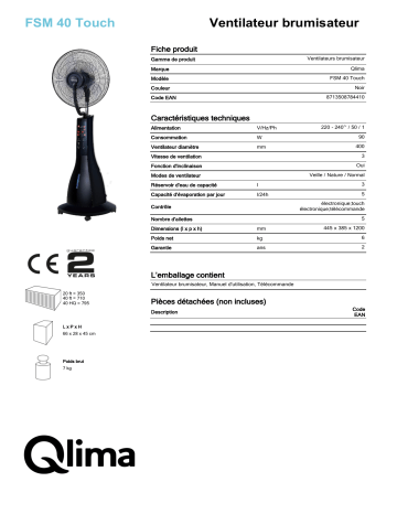 QLIMA FSM40 Touch Fan & Air Cooler Manuel utilisateur | Fixfr