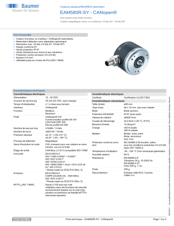 Baumer EAM580R-SY - CANopen® Absolute encoder Fiche technique | Fixfr