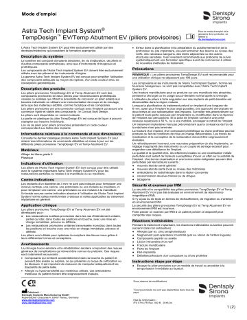 Dentsply Sirona ATIS EV TempDesign Temp Abutment ǀ FR ǀ 2018-04 Mode d'emploi | Fixfr