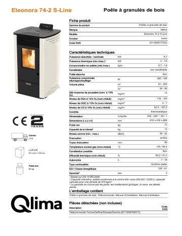 QLIMA Eleonora 74 S-line Pellet heater Manuel utilisateur | Fixfr
