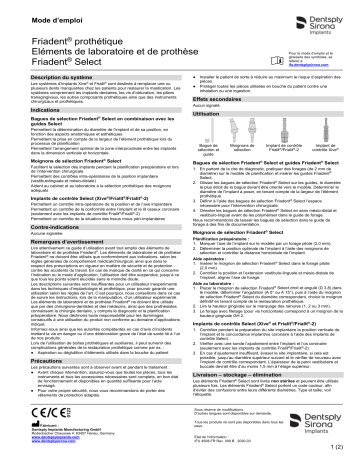 Dentsply Sirona Friadent Prosthetics Laboratory and Prosthetic Components Friadent Select ǀ FR ǀ 2020-03 Mode d'emploi | Fixfr