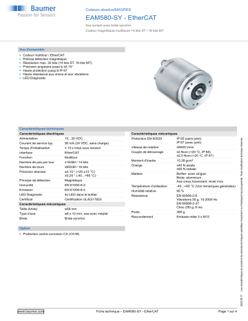 Baumer EAM580-SY - EtherCAT Absolute encoder Fiche technique | Fixfr