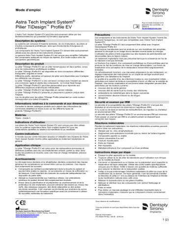 Dentsply Sirona ATIS EV TiDesign Profile ǀ FR ǀ 2018-04 Mode d'emploi | Fixfr