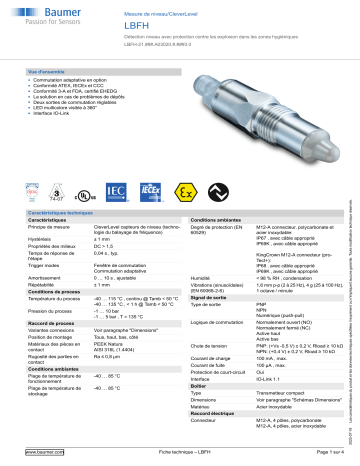 Baumer LBFH Level measurement Fiche technique | Fixfr