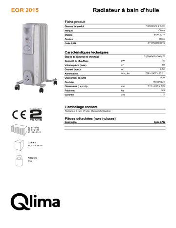 QLIMA EOR2015 Electrical heater Manuel utilisateur | Fixfr